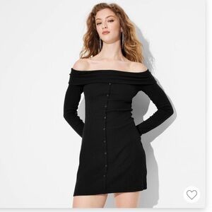 Black Off-Shoulder Long Sleeve Dress